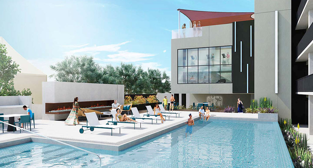 Rendering of community pool at Contour on Campbell in Phoenix, AZ