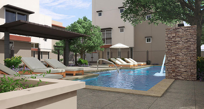 Exterior rendering of community pool at Aerium in Scottsdale
