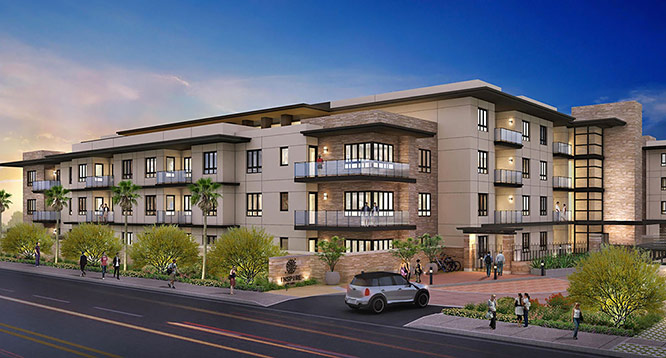 Exterior rendering of Inspire on Earll Luxury Condos in Old Town Scottsdale