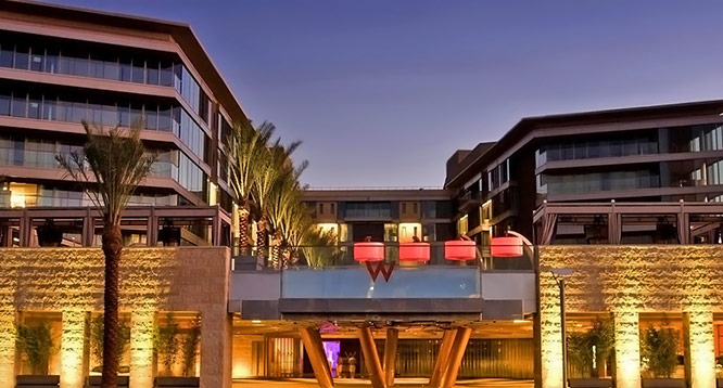 W Scottsdale Hotel front exterior view at night