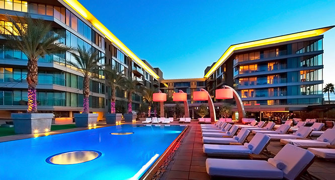 W Scottsdale Hotel pool view at night